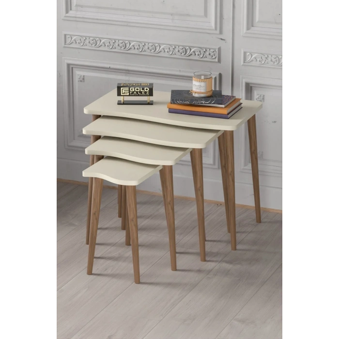 USLUCAN ALIŞVERİŞ Zigon Sehpa Ahşap 4lü Krem KR