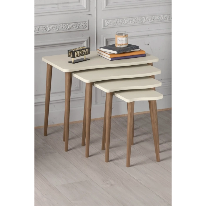 USLUCAN ALIŞVERİŞ Zigon Sehpa Ahşap 4lü Krem KR