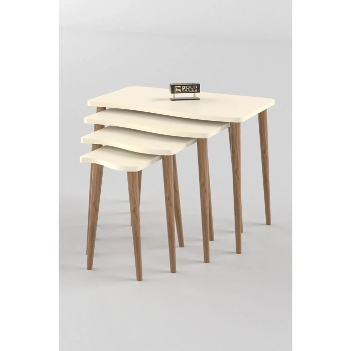 USLUCAN ALIŞVERİŞ Zigon Sehpa Ahşap 4lü Krem KR