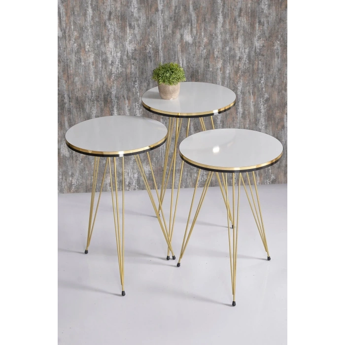 USLUCAN ALIŞVERİŞ Zigon Sehpa Çift Gold Beyaz Tel