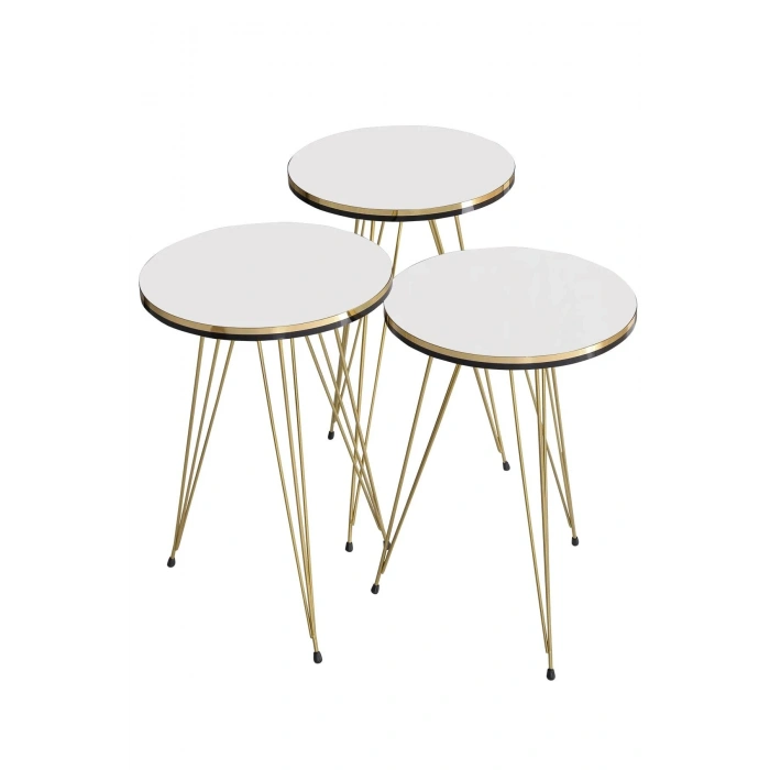 USLUCAN ALIŞVERİŞ Zigon Sehpa Çift Gold Beyaz Tel