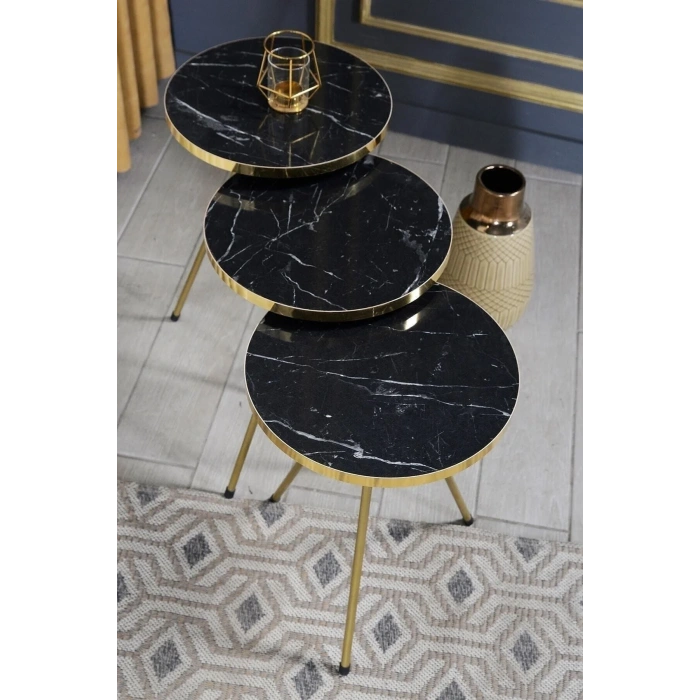 USLUCAN ALIŞVERİŞ Zigon Sehpa Çift Gold Ceviz Metal