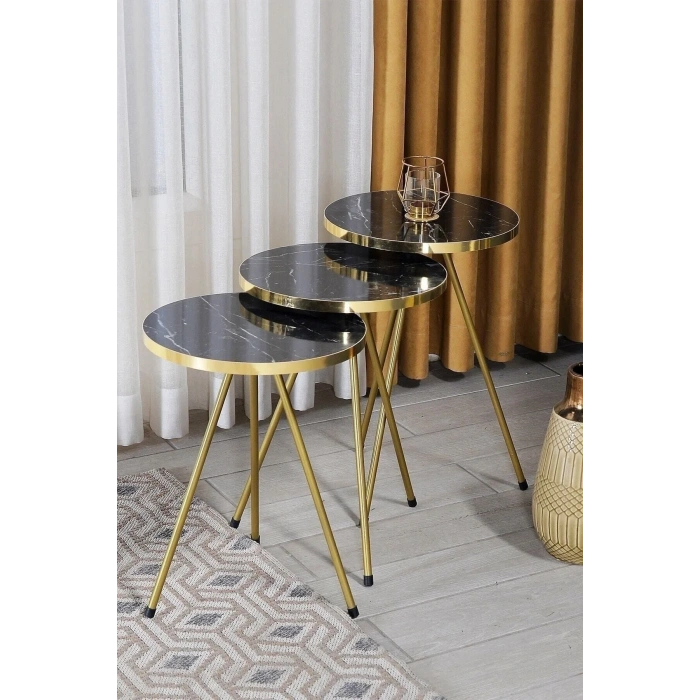 USLUCAN ALIŞVERİŞ Zigon Sehpa Çift Gold Ceviz Metal