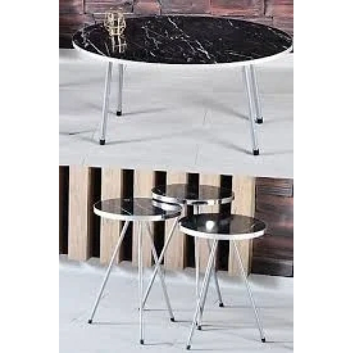 USLUCAN ALIŞVERİŞ Zigon Sehpa Elips Gümüş Metal Ayak Gümüş Bendir Set