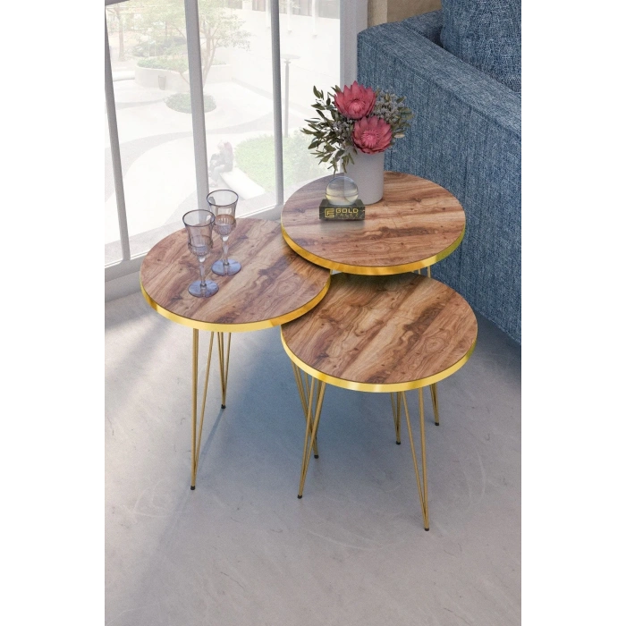 USLUCAN ALIŞVERİŞ Zigon Sehpa Gold Ceviz Tel