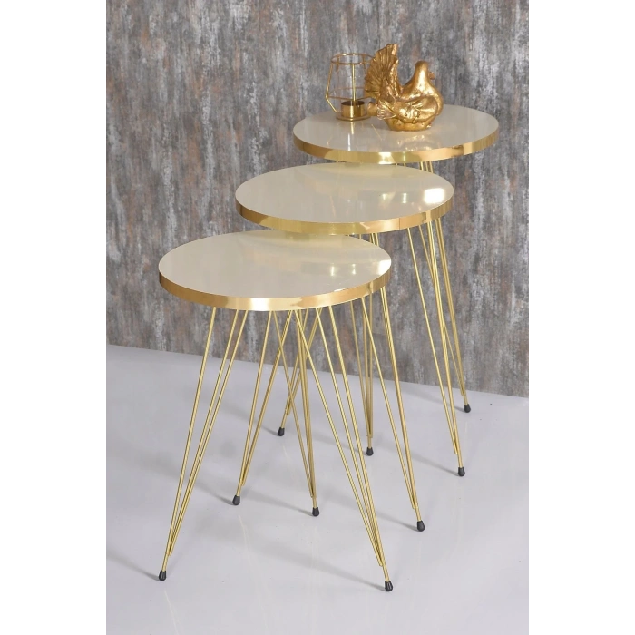 USLUCAN ALIŞVERİŞ Zigon Sehpa Gold Krem Tel