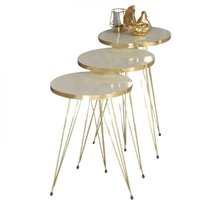 USLUCAN ALIŞVERİŞ Zigon Sehpa Gold Krem Tel 1044