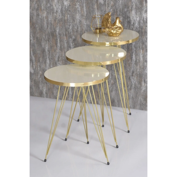 USLUCAN ALIŞVERİŞ Zigon Sehpa Gold Krem Tel 1044