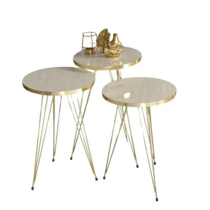 USLUCAN ALIŞVERİŞ Zigon Sehpa Gold Krem Tel 1044