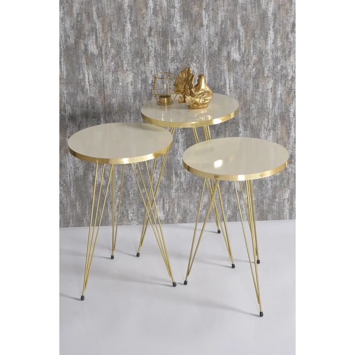 USLUCAN ALIŞVERİŞ Zigon Sehpa Gold Krem Tel 1044