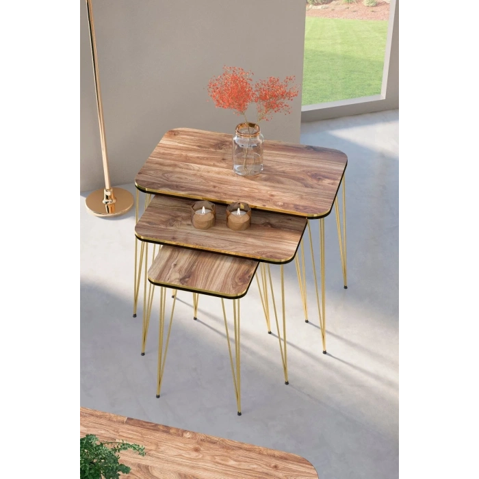 USLUCAN ALIŞVERİŞ Zigon Sehpa Kare Çift Gold Ceviz Tel 1031