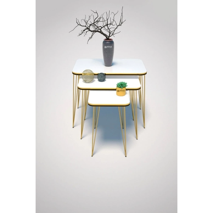 USLUCAN ALIŞVERİŞ Zigon Sehpa Kr Çift Gold Beyaz Tel