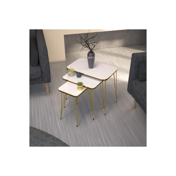 USLUCAN ALIŞVERİŞ Zigon Sehpa Kr Çift Gold Beyaz Tel