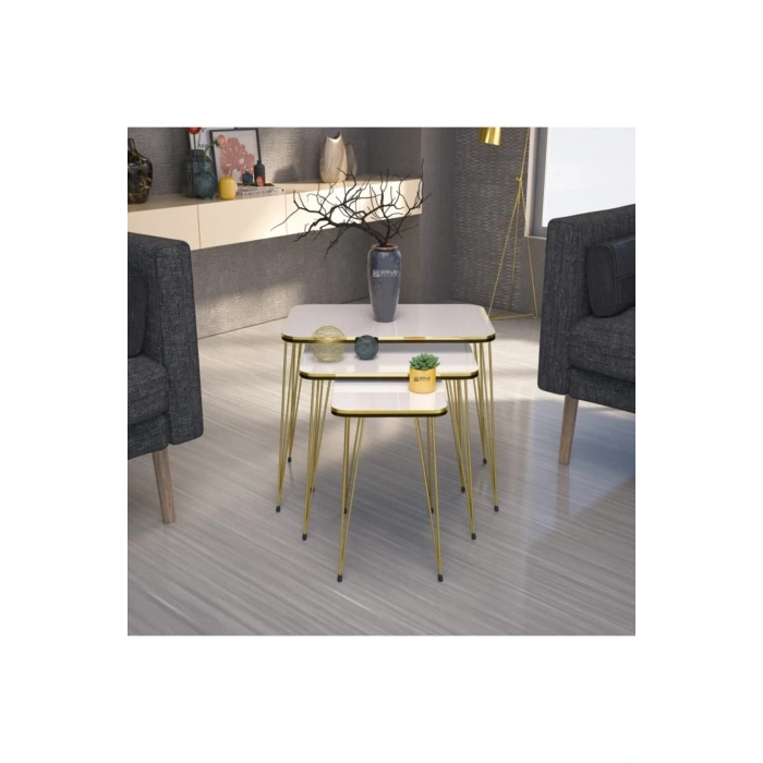 USLUCAN ALIŞVERİŞ Zigon Sehpa Kr Çift Gold Beyaz Tel