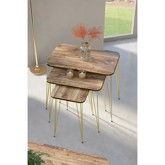 USLUCAN ALIŞVERİŞ Zigon Sehpa Kr Çift Gold Ceviz Tel  1029