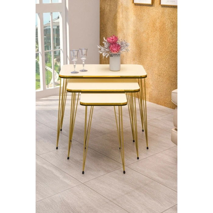 USLUCAN ALIŞVERİŞ Zigon Sehpa Kr Çift Gold Krem Tel  1030