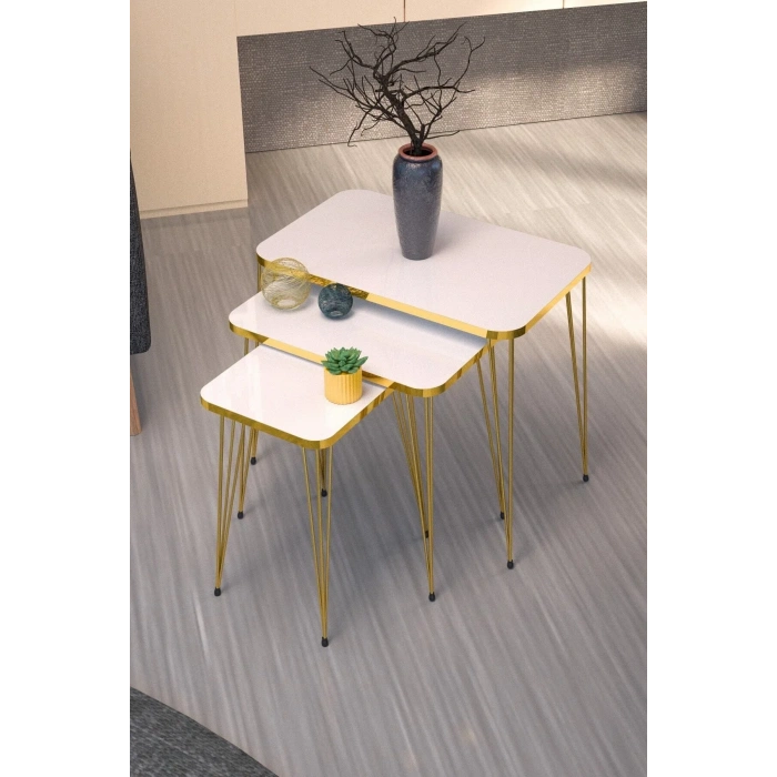 USLUCAN ALIŞVERİŞ Zigon Sehpa Kr Gold Beyaz Tel