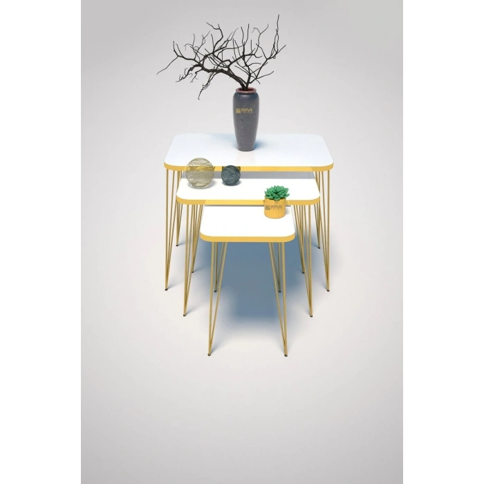 USLUCAN ALIŞVERİŞ Zigon Sehpa Kr Gold Beyaz Tel