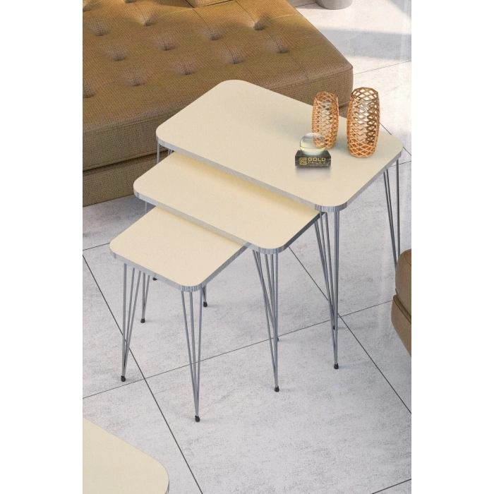 USLUCAN ALIŞVERİŞ Zigon Sehpa Kr Gümüş Krem Tel