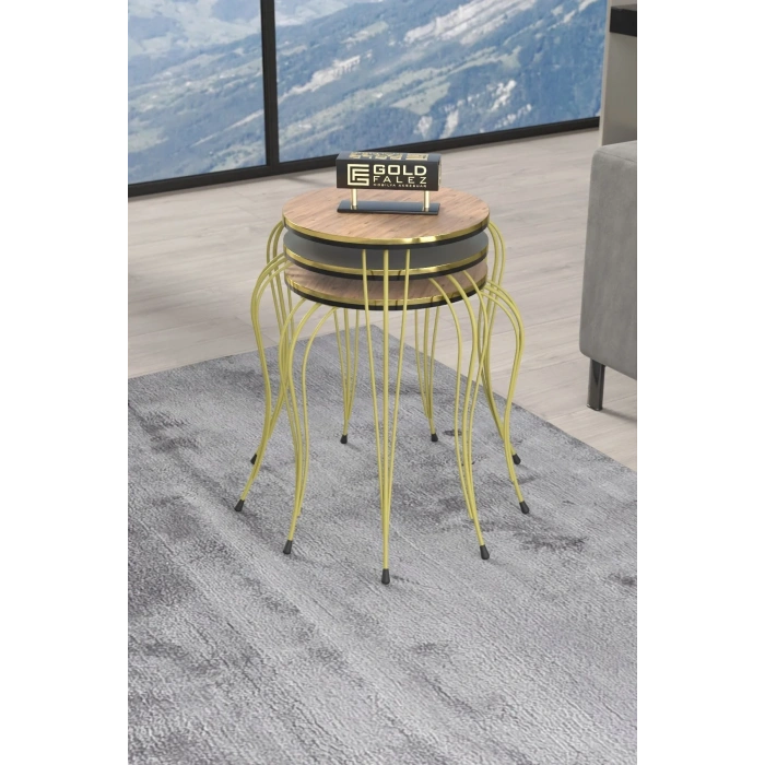 USLUCAN ALIŞVERİŞ ZİGON SEHPA LÜKENS ÇİFT GOLD ANTRASİT CEVİZ