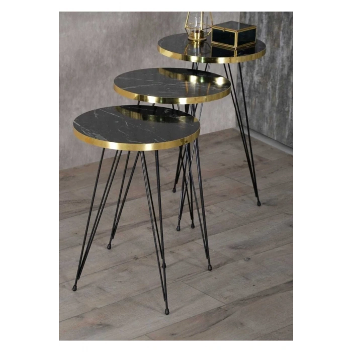 USLUCAN ALIŞVERİŞ Zigon Sehpa Siyah Ayak Altın Bendir Tel