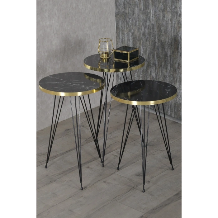 USLUCAN ALIŞVERİŞ Zigon Sehpa Siyah Ayak Altın Bendir Tel 1053