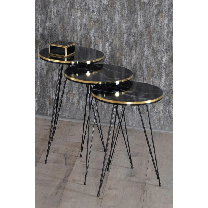 USLUCAN ALIŞVERİŞ Zigon Sehpa Siyah Tel Ayak Çift Altın Bendir