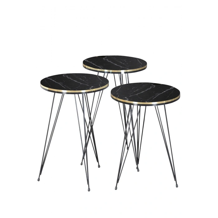 USLUCAN ALIŞVERİŞ Zigon Sehpa Siyah Tel Ayak Çift Altın Bendir