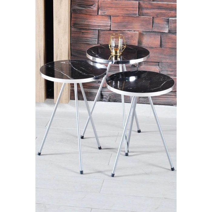 USLUCAN ALIŞVERİŞ Zigon Sehpa Siyah Tel Ayak Çift Altın Bendir