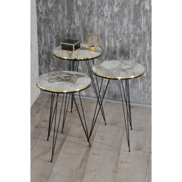 USLUCAN ALIŞVERİŞ Zigon Sehpa Siyah Tel Ayak Çift Altın Efes