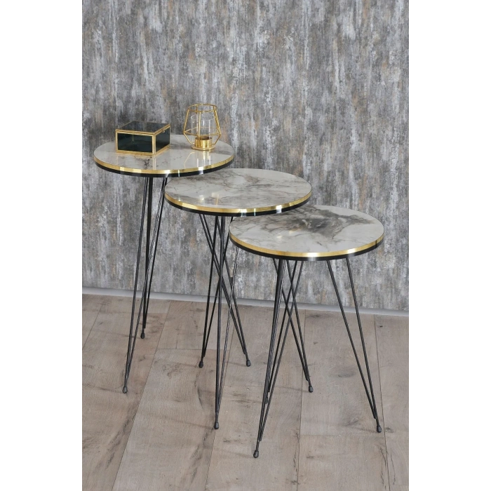 USLUCAN ALIŞVERİŞ Zigon Sehpa Siyah Tel Ayak Çift Altın Efes