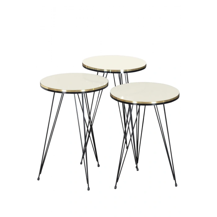 USLUCAN ALIŞVERİŞ Zigon Sehpa Siyah Tel Ayak Çift Altın Krem