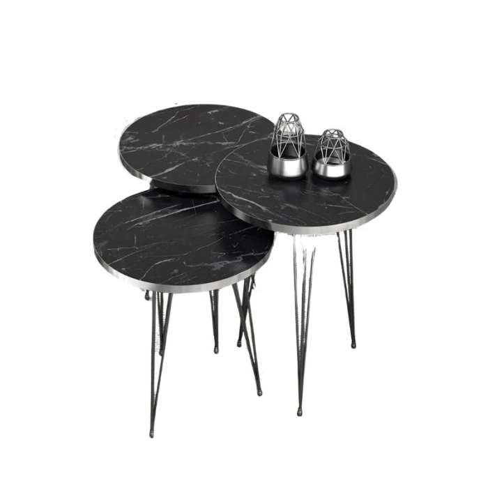 USLUCAN ALIŞVERİŞ Zigon Sehpa Siyah Tel Ayak Gümüş Bendir 1089