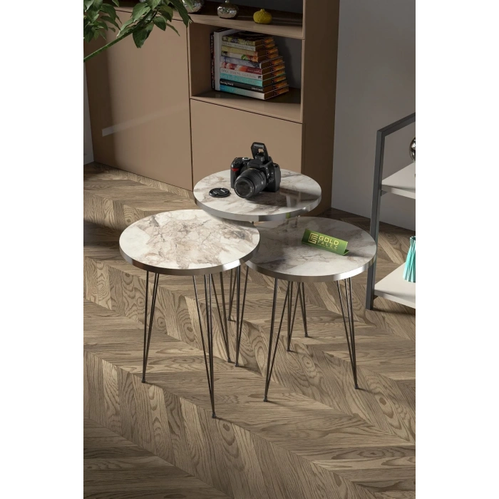 USLUCAN ALIŞVERİŞ Zigon Sehpa Siyah Tel Ayak Gümüş Efes