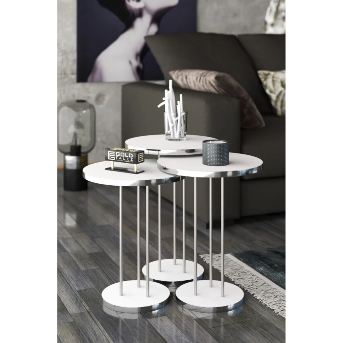 USLUCAN ALIŞVERİŞ Zigon Sehpa Terra Gümüş Beyaz