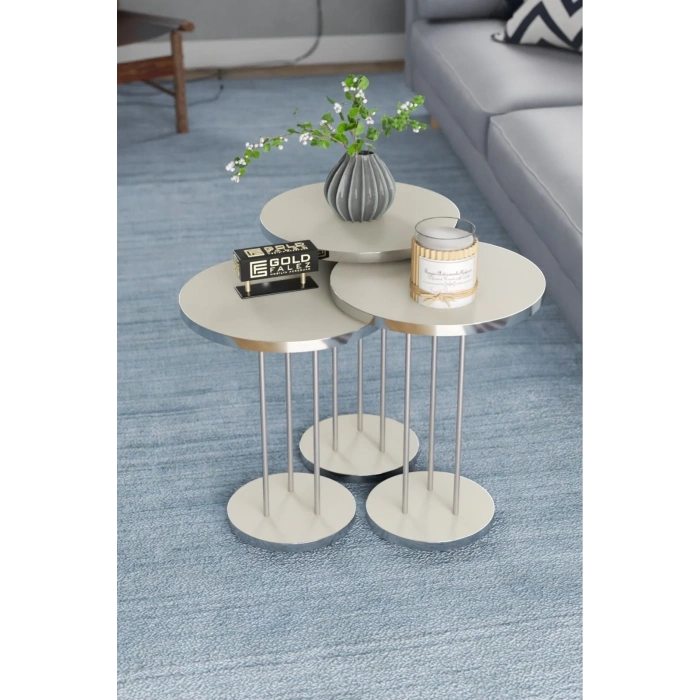 USLUCAN ALIŞVERİŞ Zigon Sehpa Terra Gümüş Krem