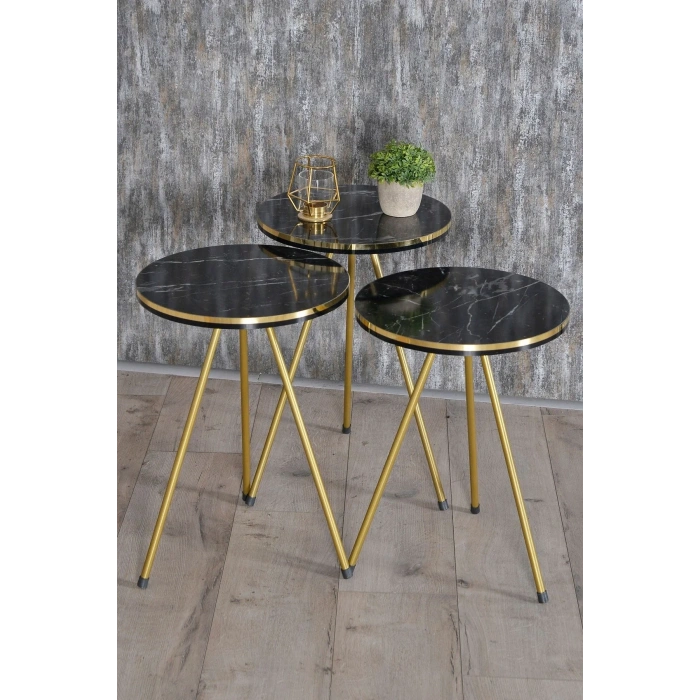 USLUCAN ALIŞVERİŞ Zigon Sehpa Ve Orta Sehpa Elips Set Çift Gold Bendir Metal