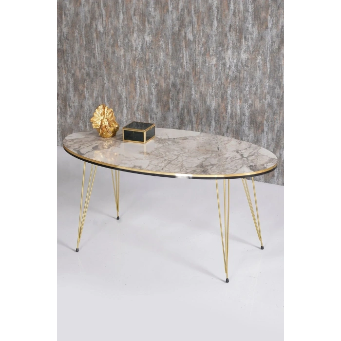 USLUCAN ALIŞVERİŞ Zigon Sehpa ve Orta Sehpa Elips Set Çift Gold Efes Tel