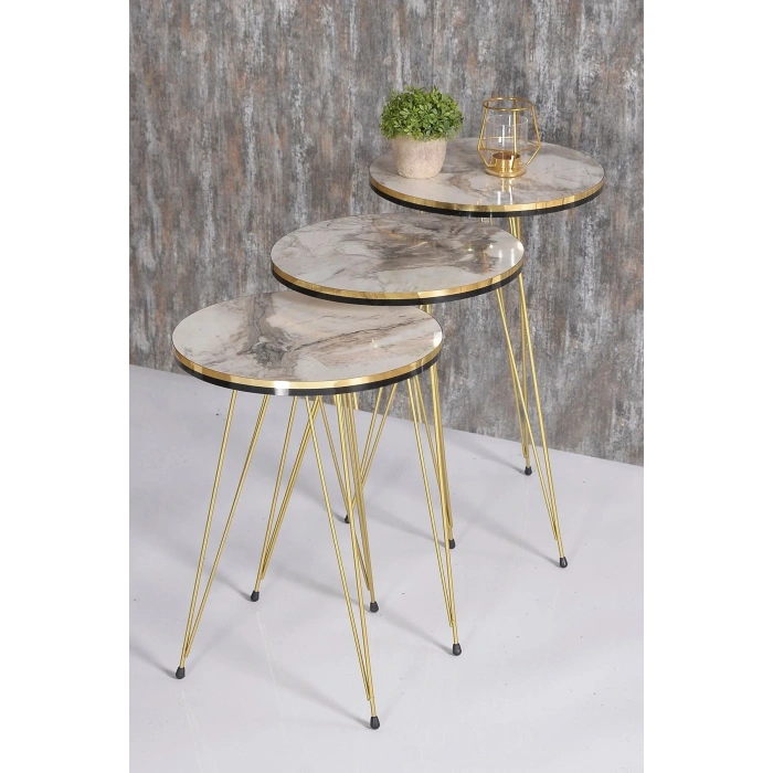 USLUCAN ALIŞVERİŞ Zigon Sehpa ve Orta Sehpa Elips Set Çift Gold Efes Tel