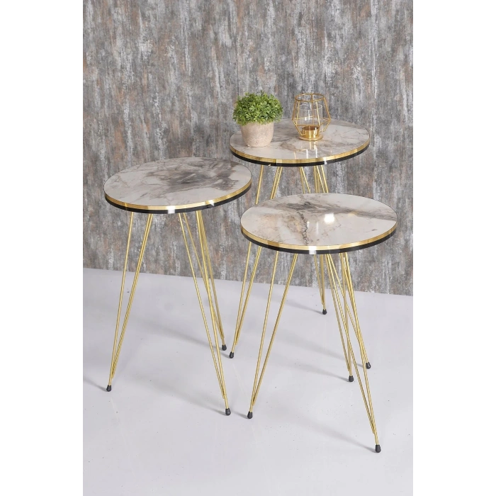 USLUCAN ALIŞVERİŞ Zigon Sehpa ve Orta Sehpa Elips Set Çift Gold Efes Tel