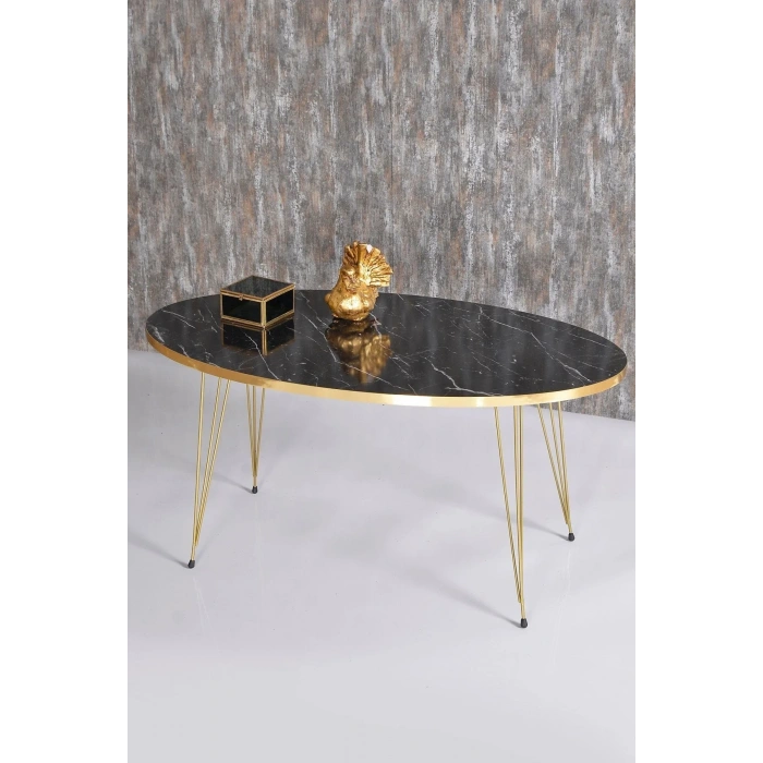 USLUCAN ALIŞVERİŞ Zigon Sehpa ve Orta Sehpa Elips Set Gold Bendir Tel