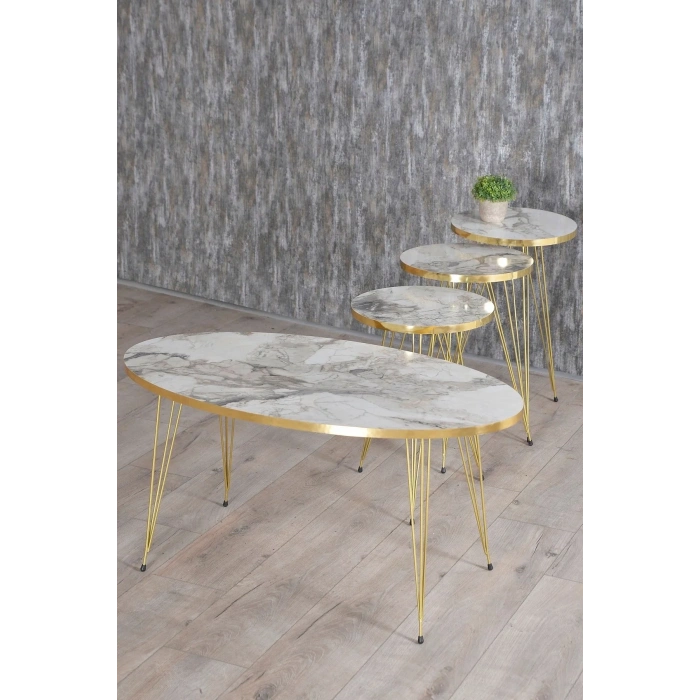 USLUCAN ALIŞVERİŞ Zigon Sehpa Ve Orta Sehpa Elips Set Gold Efes Tel