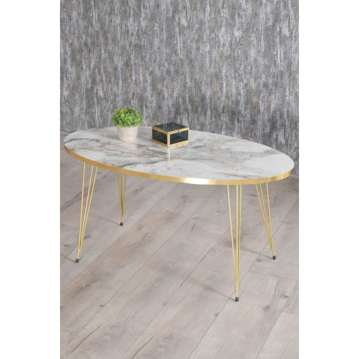 USLUCAN ALIŞVERİŞ Zigon Sehpa Ve Orta Sehpa Elips Set Gold Efes Tel