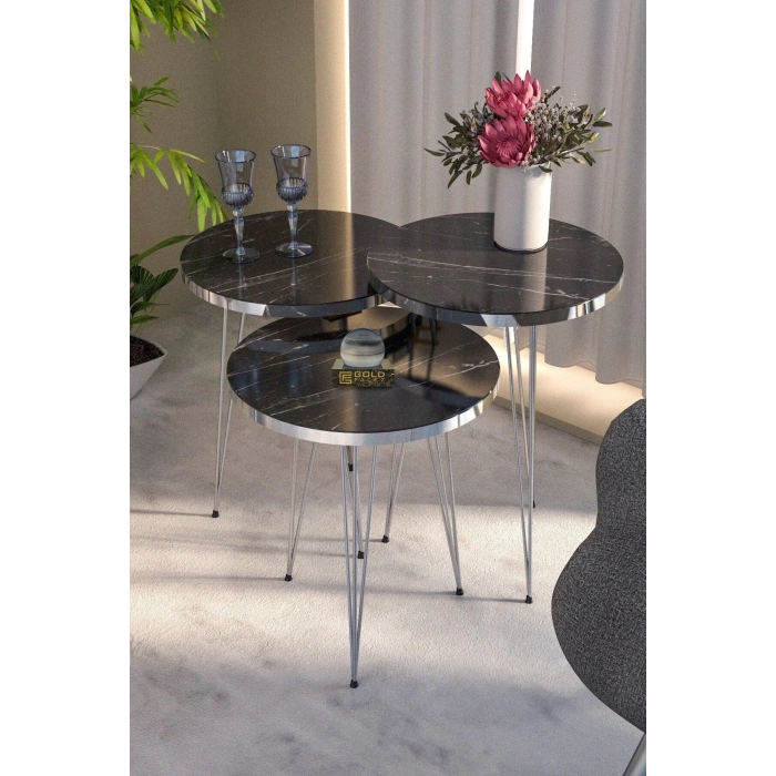 USLUCAN ALIŞVERİŞ Zigon Sehpa Ve Orta Sehpa Elips Set Gümüş Bendir Tel