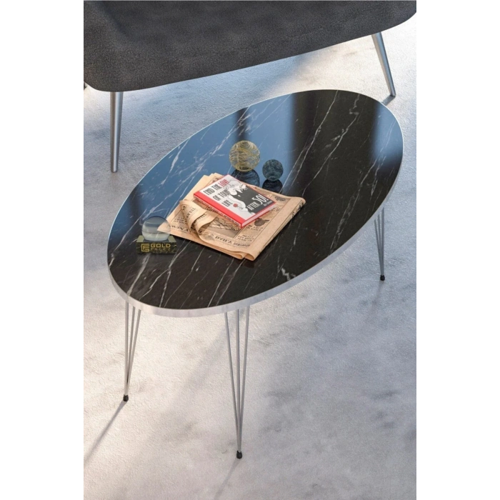 USLUCAN ALIŞVERİŞ Zigon Sehpa Ve Orta Sehpa Elips Set Gümüş Bendir Tel