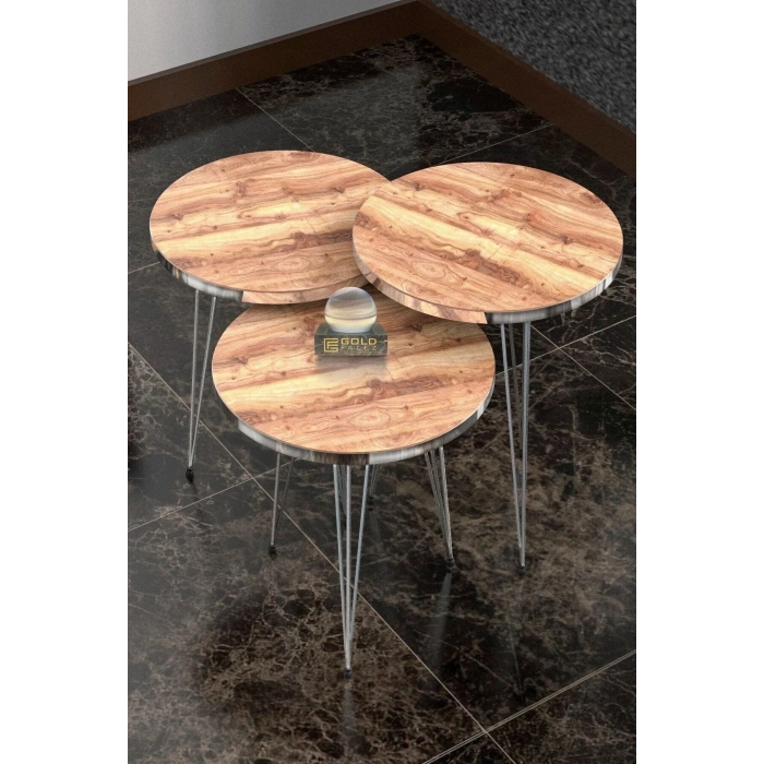 USLUCAN ALIŞVERİŞ Zigon Sehpa Ve Orta Sehpa Elips Set Gümüş Ceviz Tel