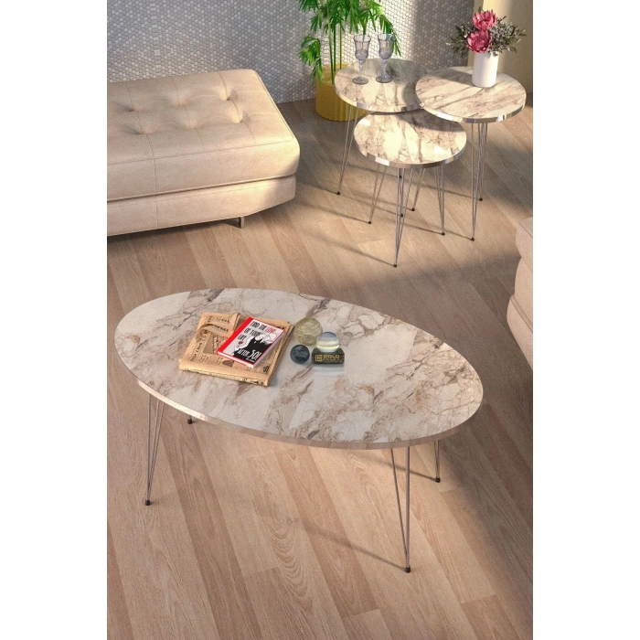 USLUCAN ALIŞVERİŞ Zigon Sehpa Ve Orta Sehpa Elips Set Gümüş Efes Tel