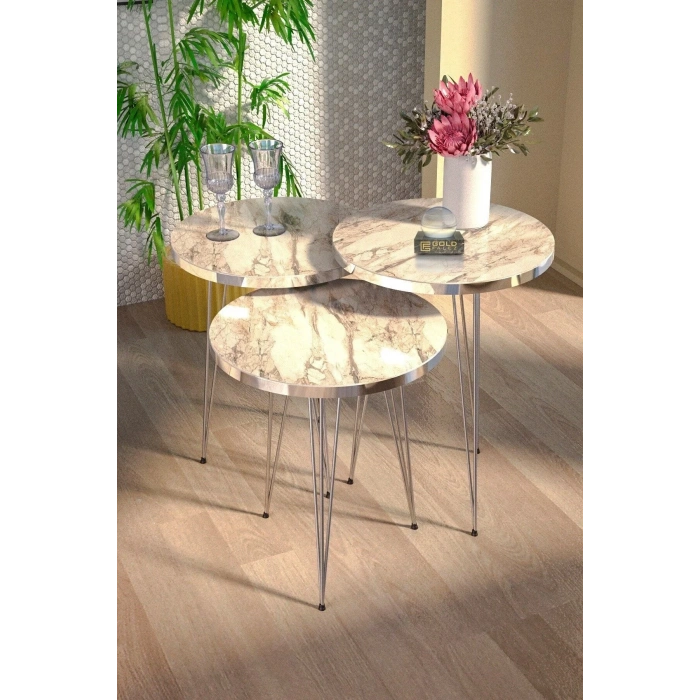 USLUCAN ALIŞVERİŞ Zigon Sehpa Ve Orta Sehpa Elips Set Gümüş Efes Tel