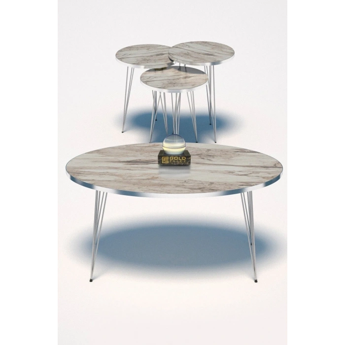 USLUCAN ALIŞVERİŞ Zigon Sehpa Ve Orta Sehpa Elips Set Gümüş Efes Tel