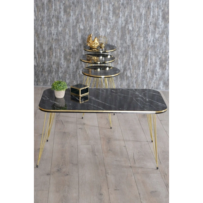 USLUCAN ALIŞVERİŞ Zigon Sehpa ve Orta Sehpa Kr Set Çift Gold Bendir Tel